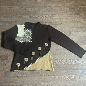 Chic Brown and Cream Women's Turtleneck Sweater